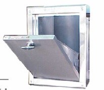 Garbage chute intake door shown open